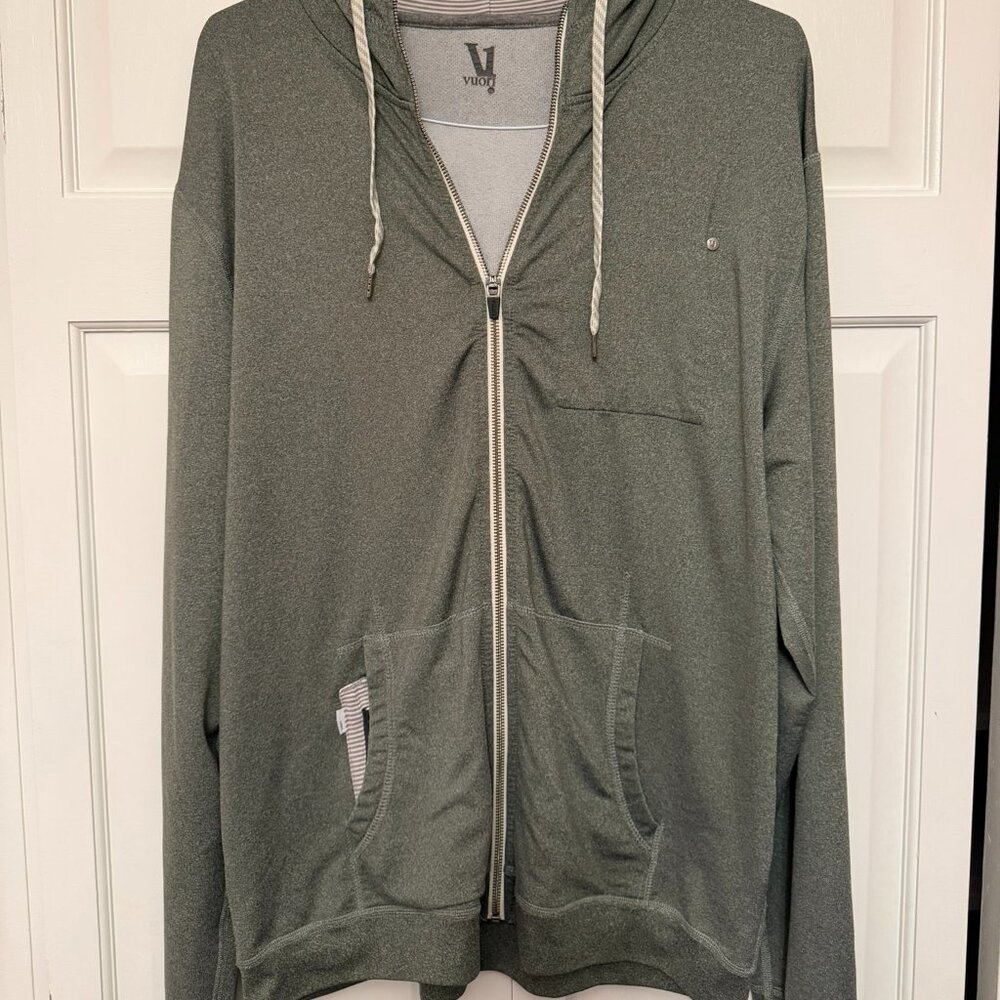 Vuori Mens Green Zip Up XL Hoodie Jacket Striped Trim Activewear Casual